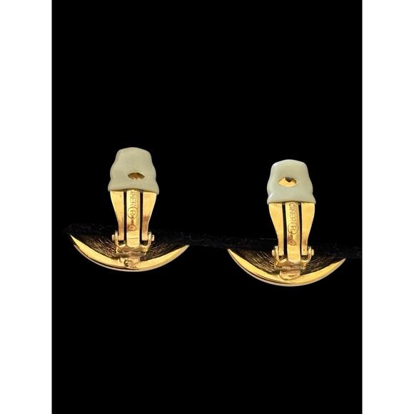 CINER Blue Enamel Gold Plate Dot Weave Dome Clip-On Earrings Vintage Classic - Picture 6 of 8